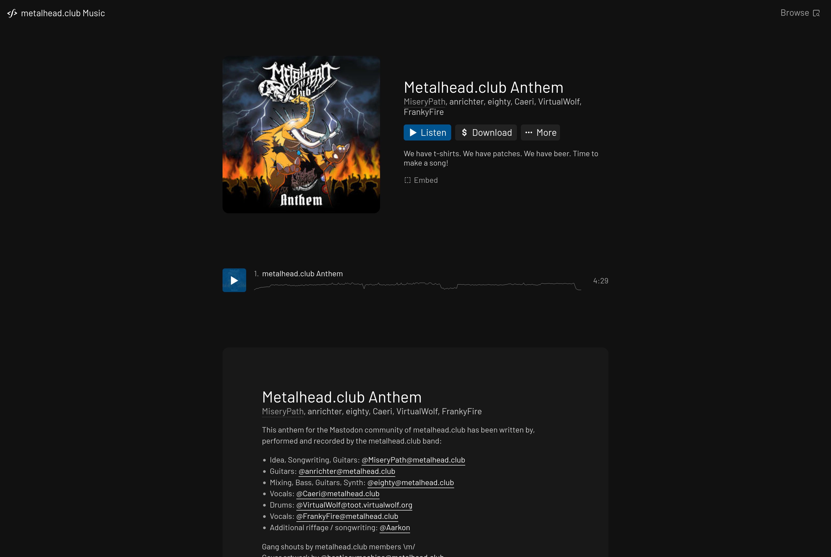 Screenshot von Faircamp unter music.metalhead.club