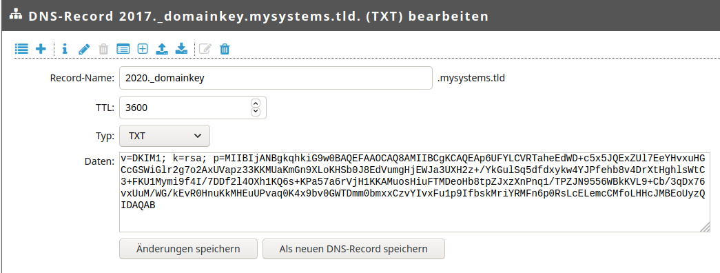 core-networks.de Screenshot mit DKIM Record